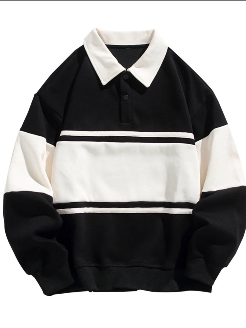 Black and White Colorblock Collared Men's Sweater
